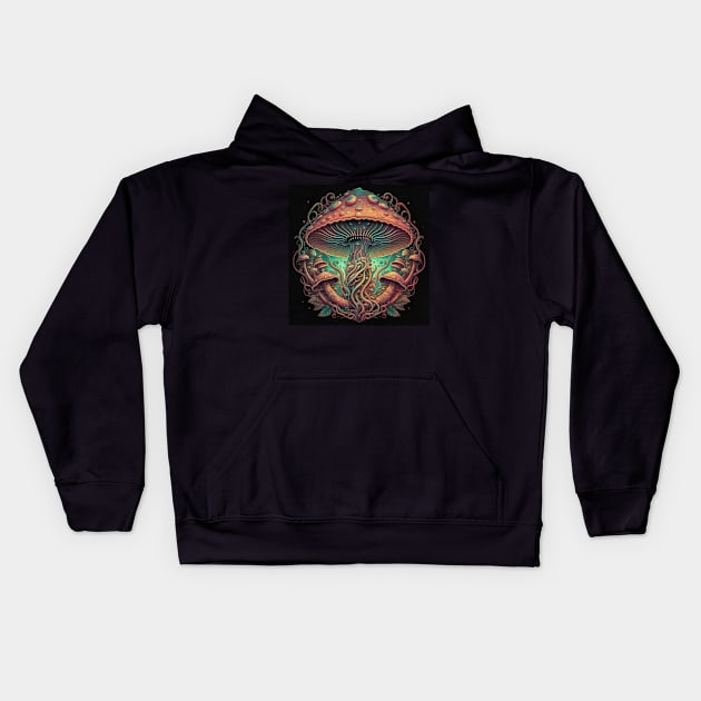 Mushroom Fantasy Design Psychedelic Kids Hoodie by byNIKA